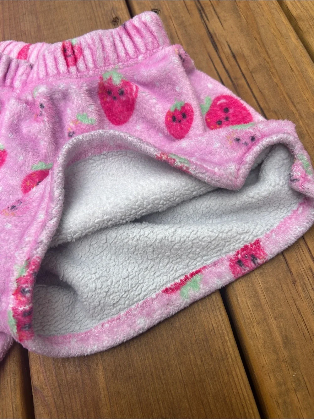 Pink Strawberry Print Plush Shorts
